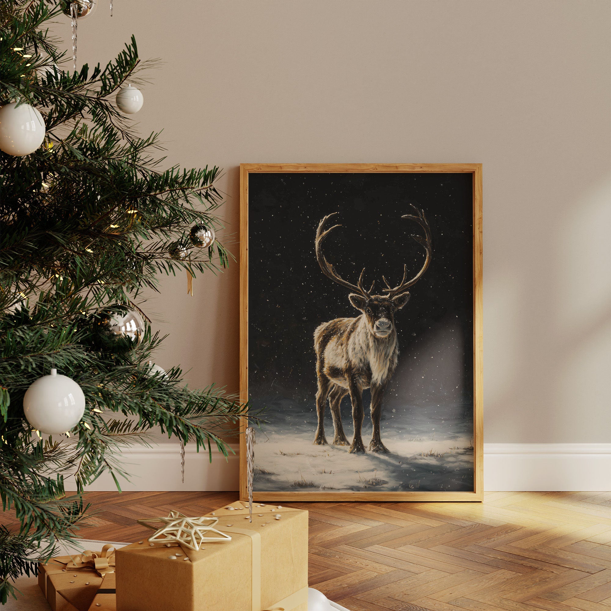 Reindeer Dreams Under Starlit Snow