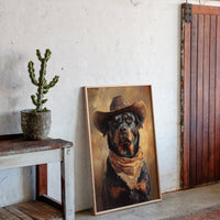 Western Cowboy Rottweiler Print – Rustic Wild West Dog Art
