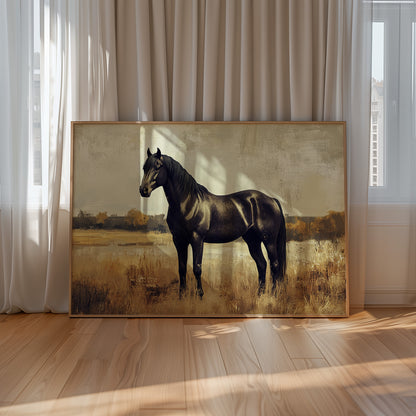 Majestic Black Stallion – Rustic Western Horse Wall Art Print