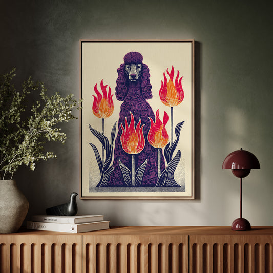 Poodle Amidst Fiery Blooms