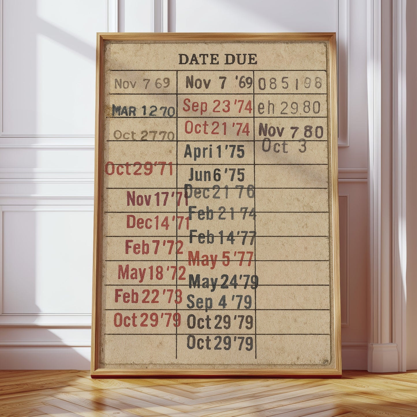Vintage Library Date Due Card – Retro Paper Texture Wall Art