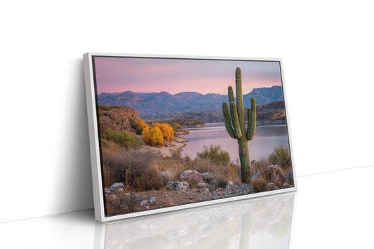 Desert Lake Glows At Dusk