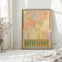 Red Bird Soars Above Wind Fields