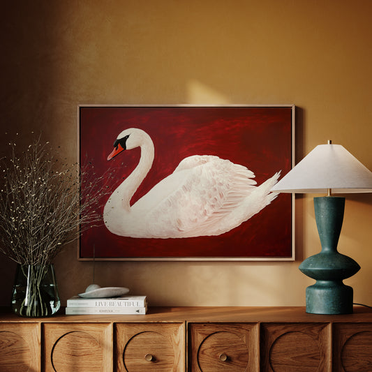 White Swan Against Crimson Night