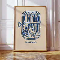 Retro Sardine Tin Wall Art – Blue & Beige Kitchen Decor