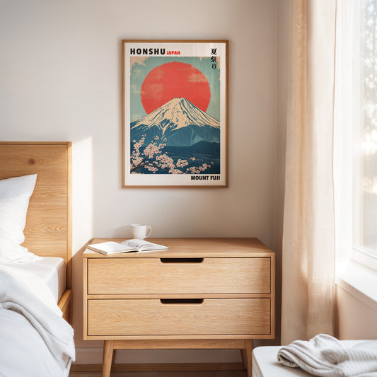 Vintage Mount Fuji – Rising Sun & Cherry Blossoms