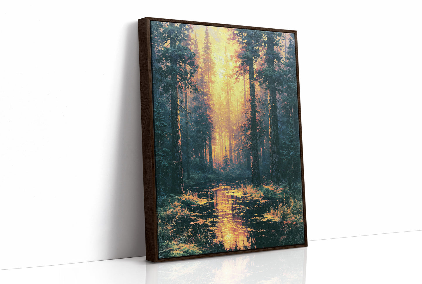 Blazing Grove: Impasto Forest Stream at Sunset