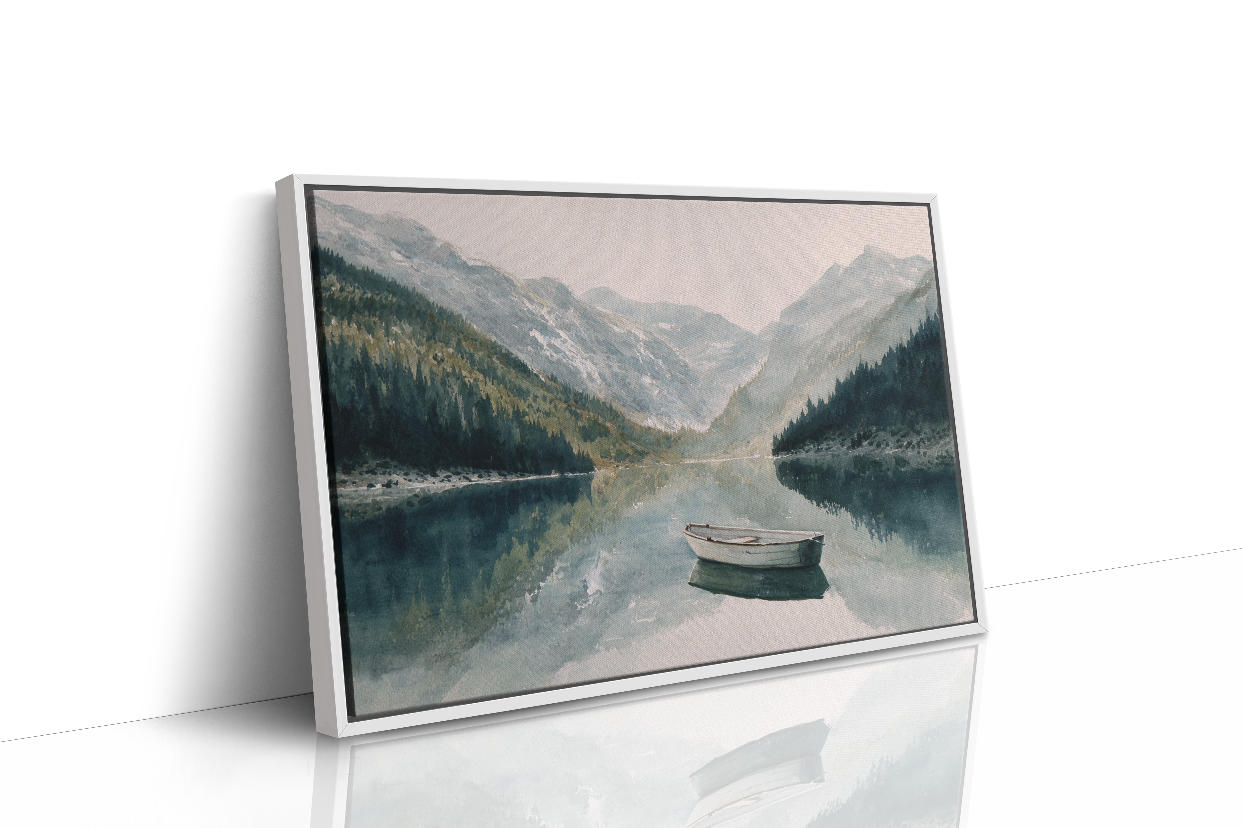 Lone Boat Mirrors Mountain Peace