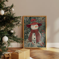 Winter Garden Snowman Wears Red