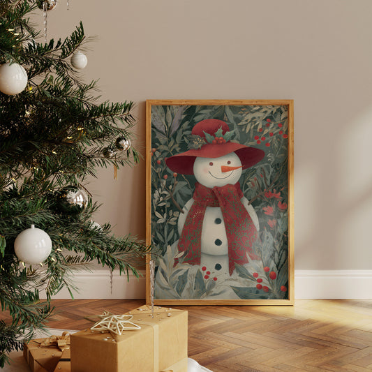Winter Garden Snowman Wears Red