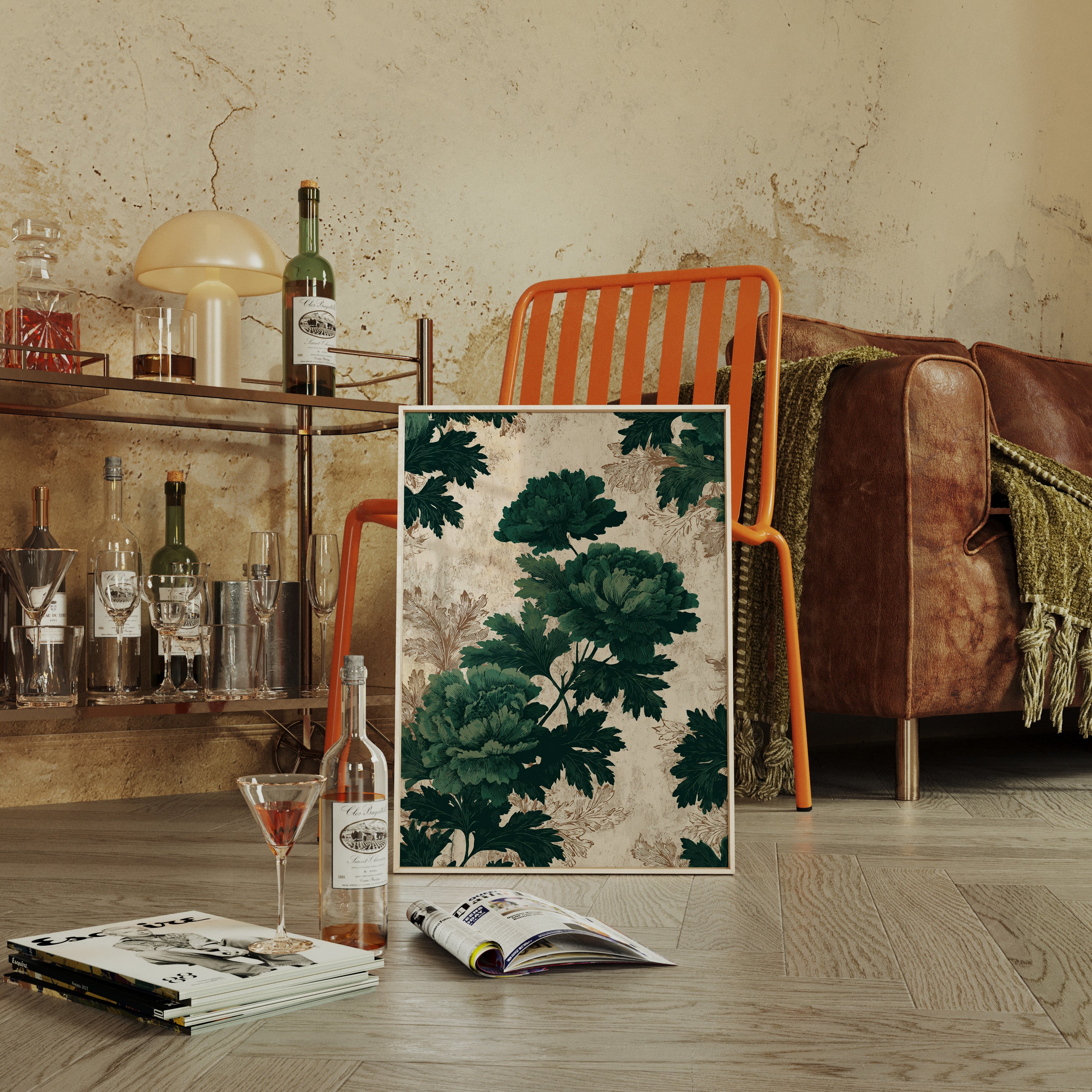 Emerald Blooms on Rustic Canvas