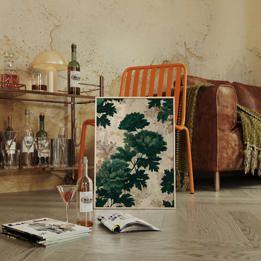 Emerald Blooms on Rustic Canvas