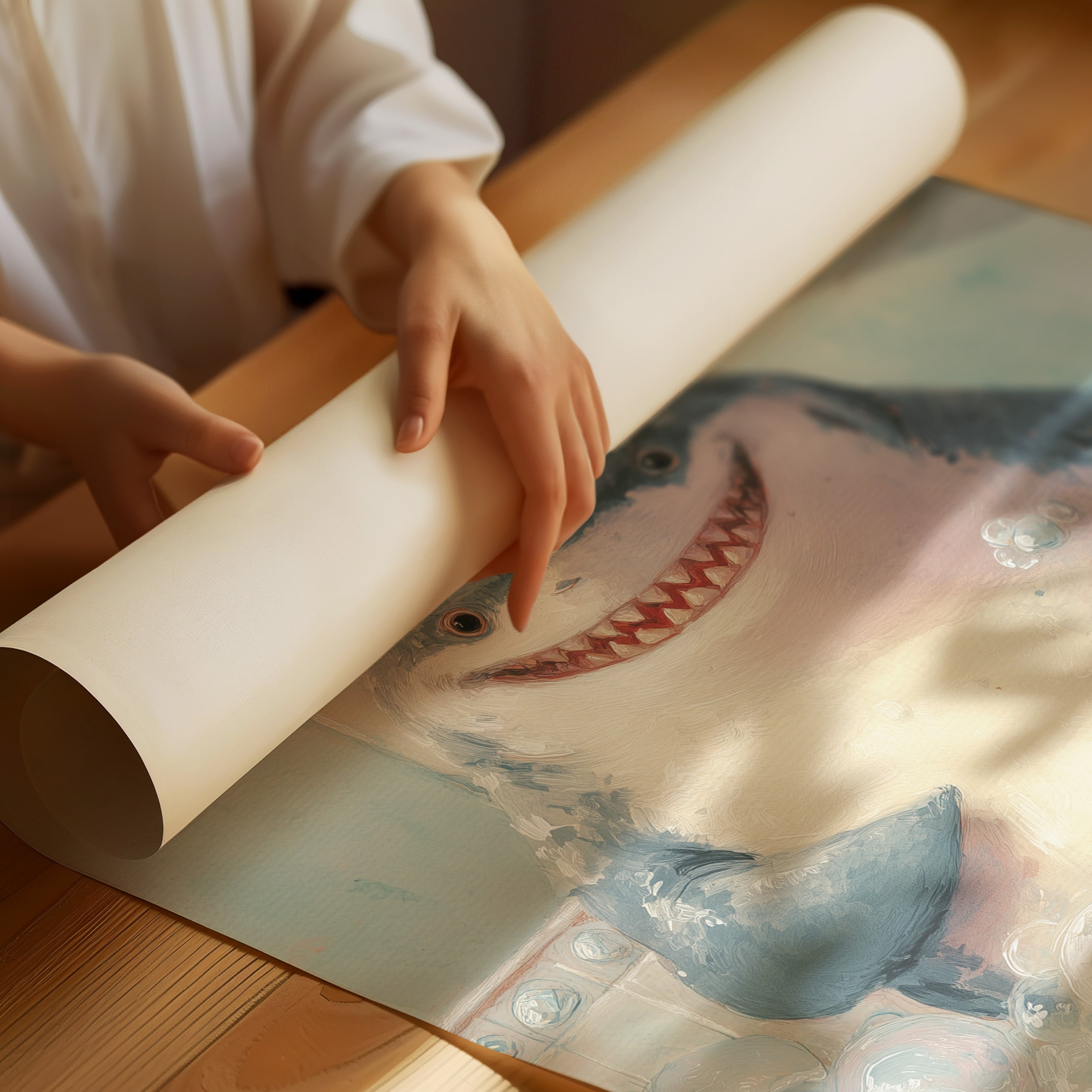 Shark Smiles In Bathtub Bubbles