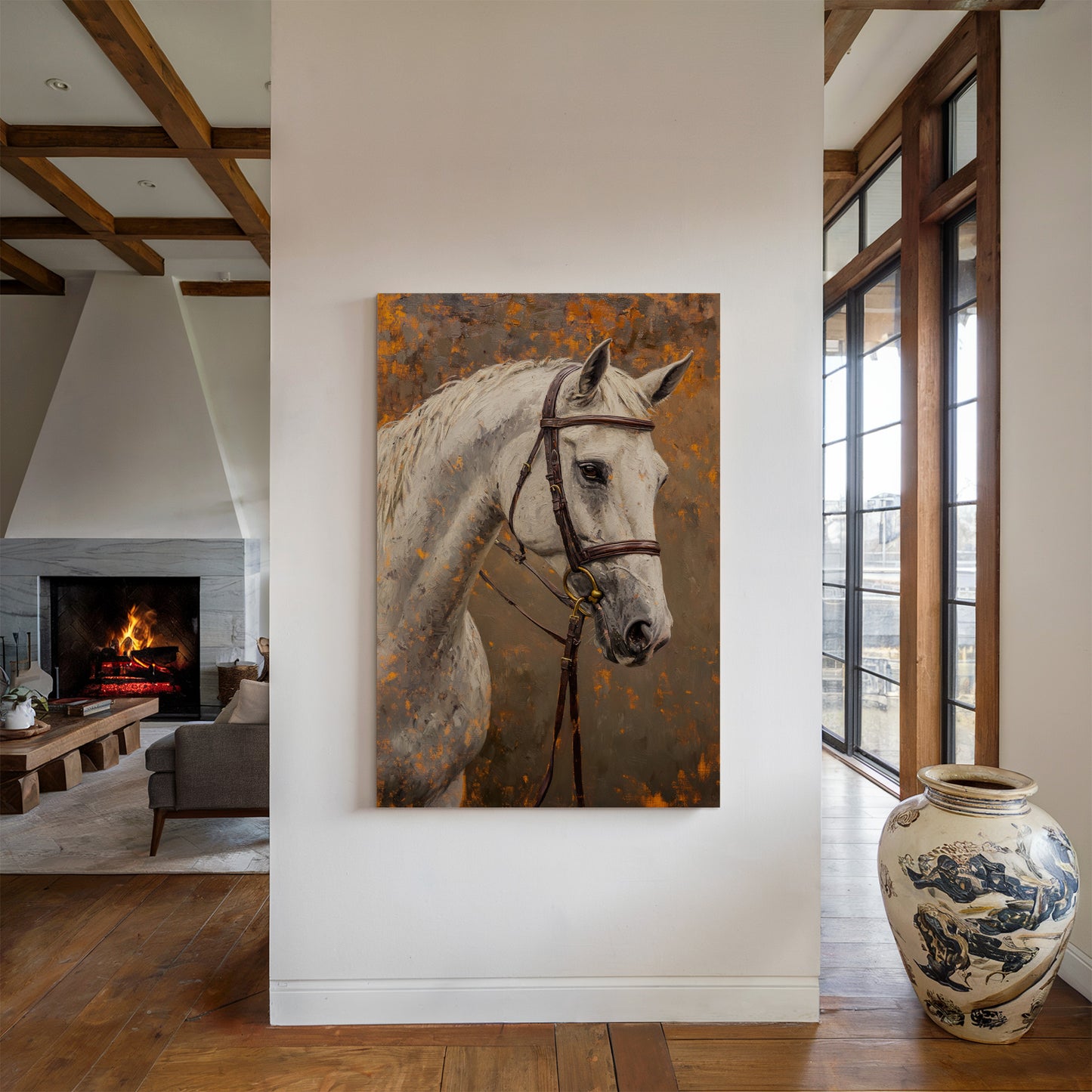 Majestic White Horse Portrait – Western Equestrian Wall Art