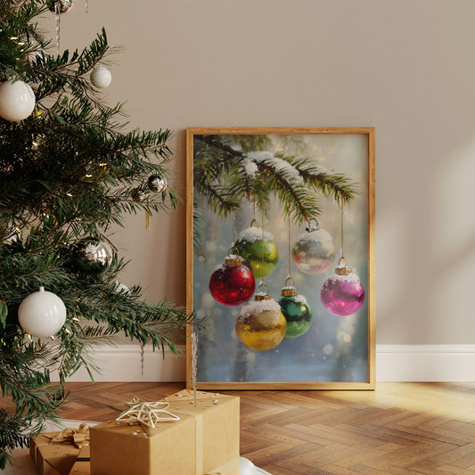 Ornaments Dance Under Snowy Boughs