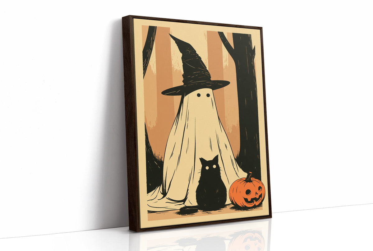 Ghost, Cat, and Jack-o'-Lantern