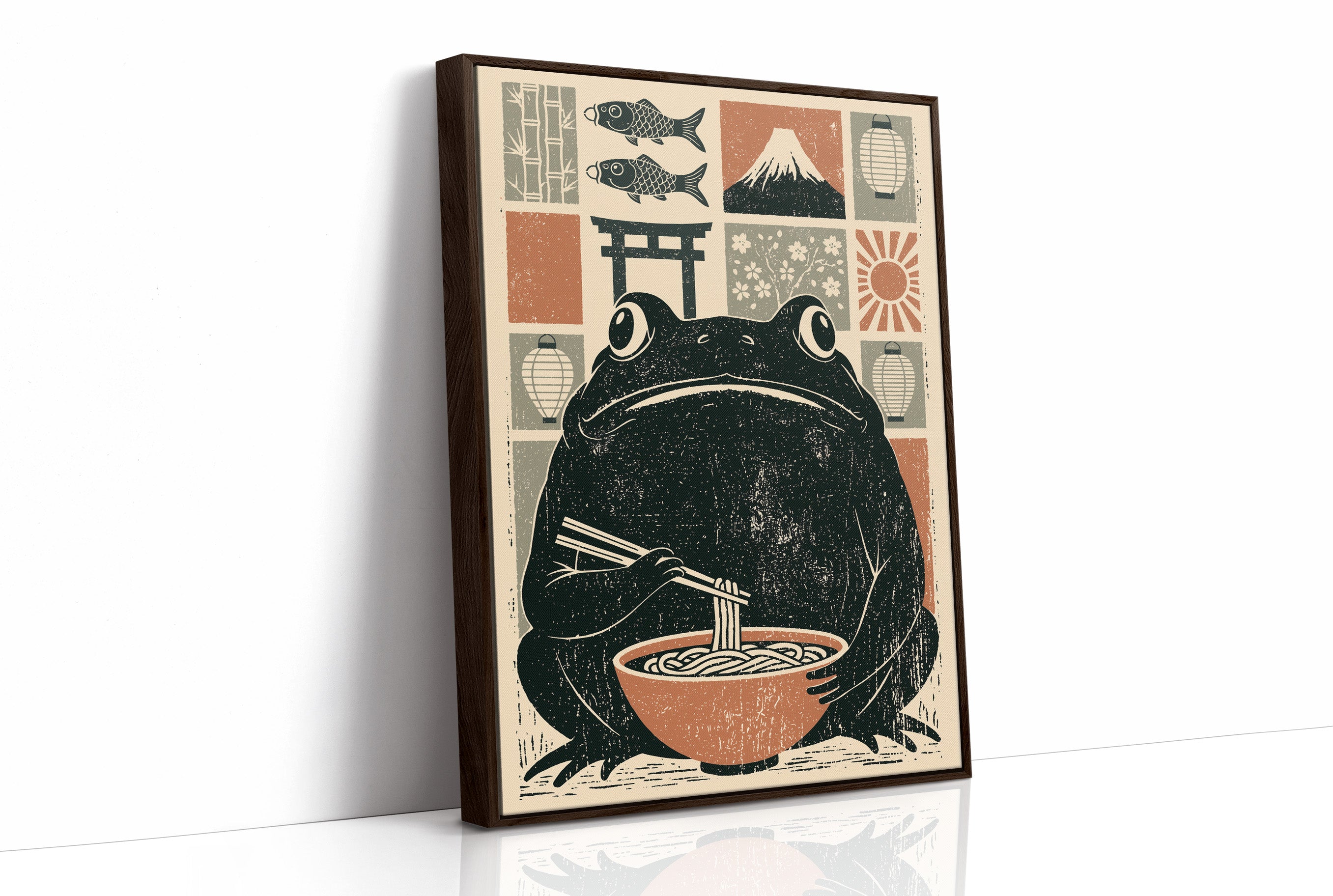 Ramen Toad: A Woodblock Frog's Feast