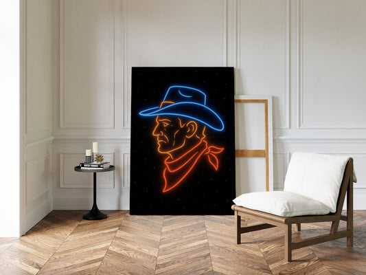 Neon Cowboy in the Starry Night