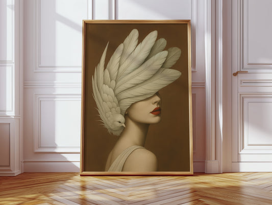 Winged Elegance in Ivory and Crimson