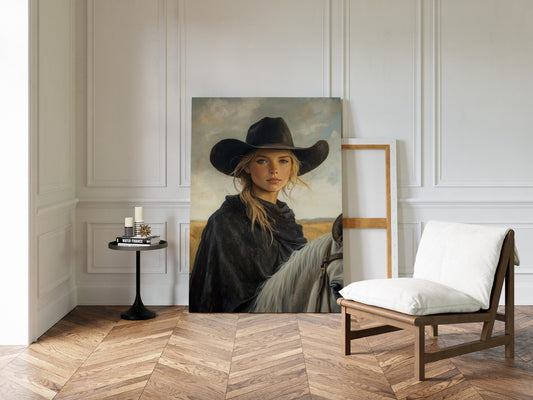 Cowgirl and Her White Horse