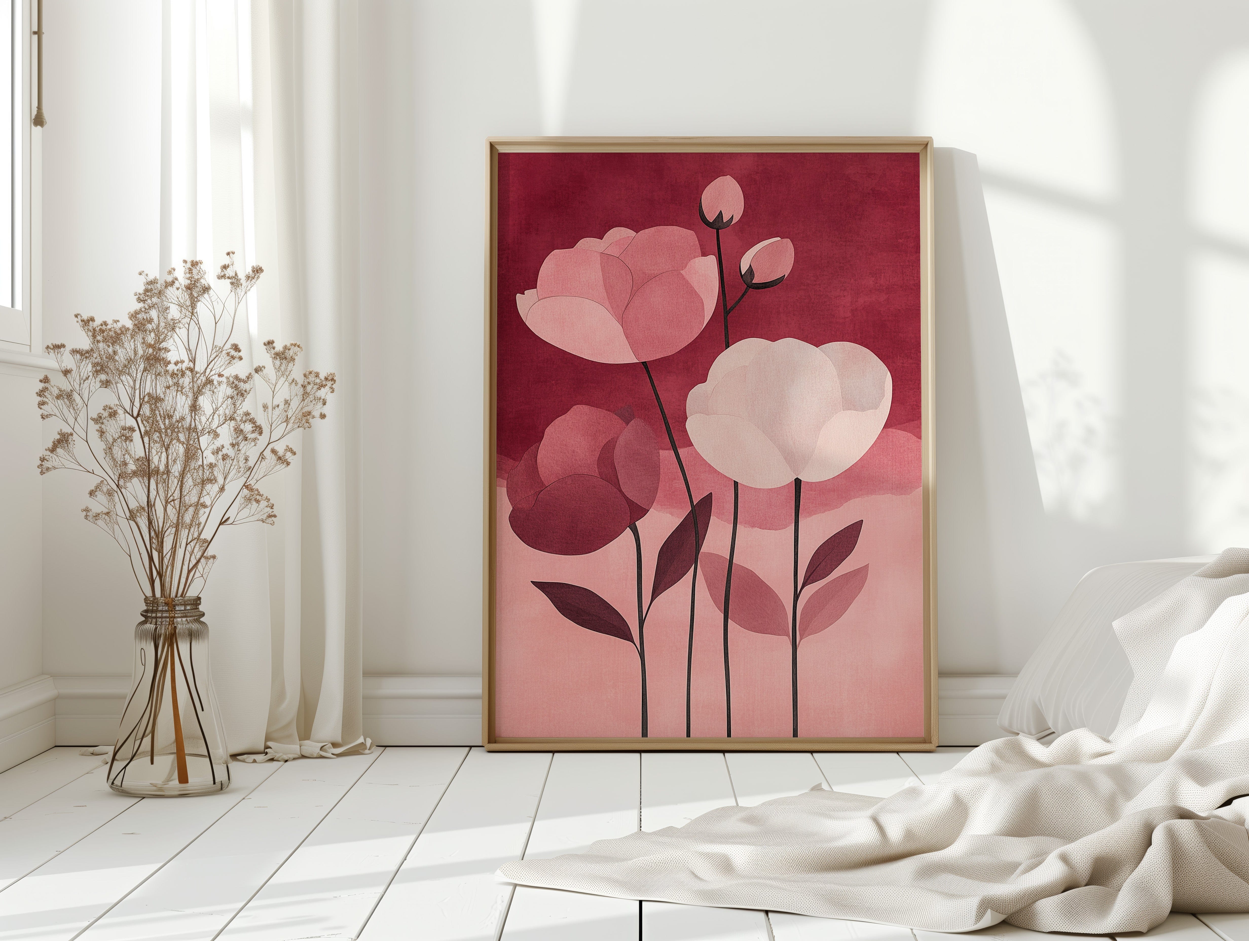 Peonies Rise Through Burgundy Mist