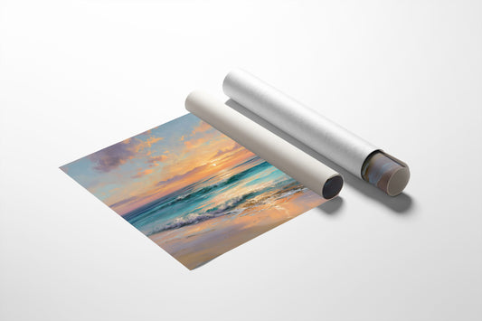 Turquoise Waves Meet Coral Sky