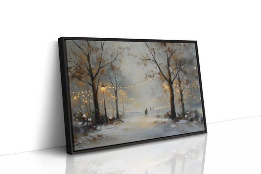 Luminous Winter Path Through Misty Woods