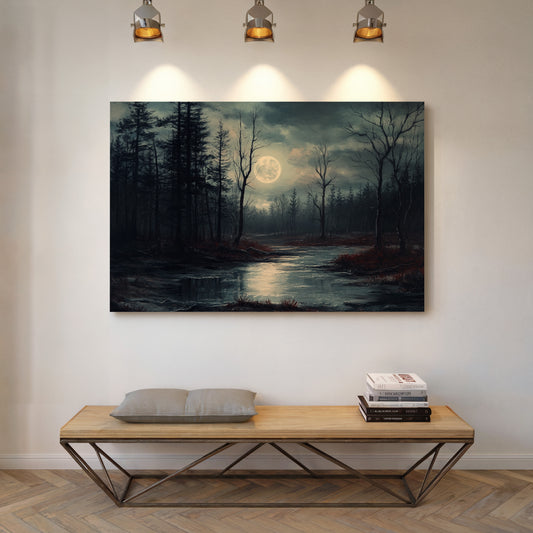Moonlit Waters Through Winter Woods