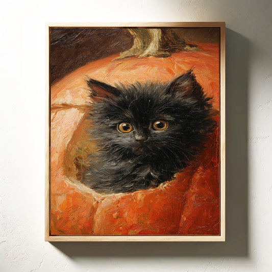 Curious Kitten in Pumpkin