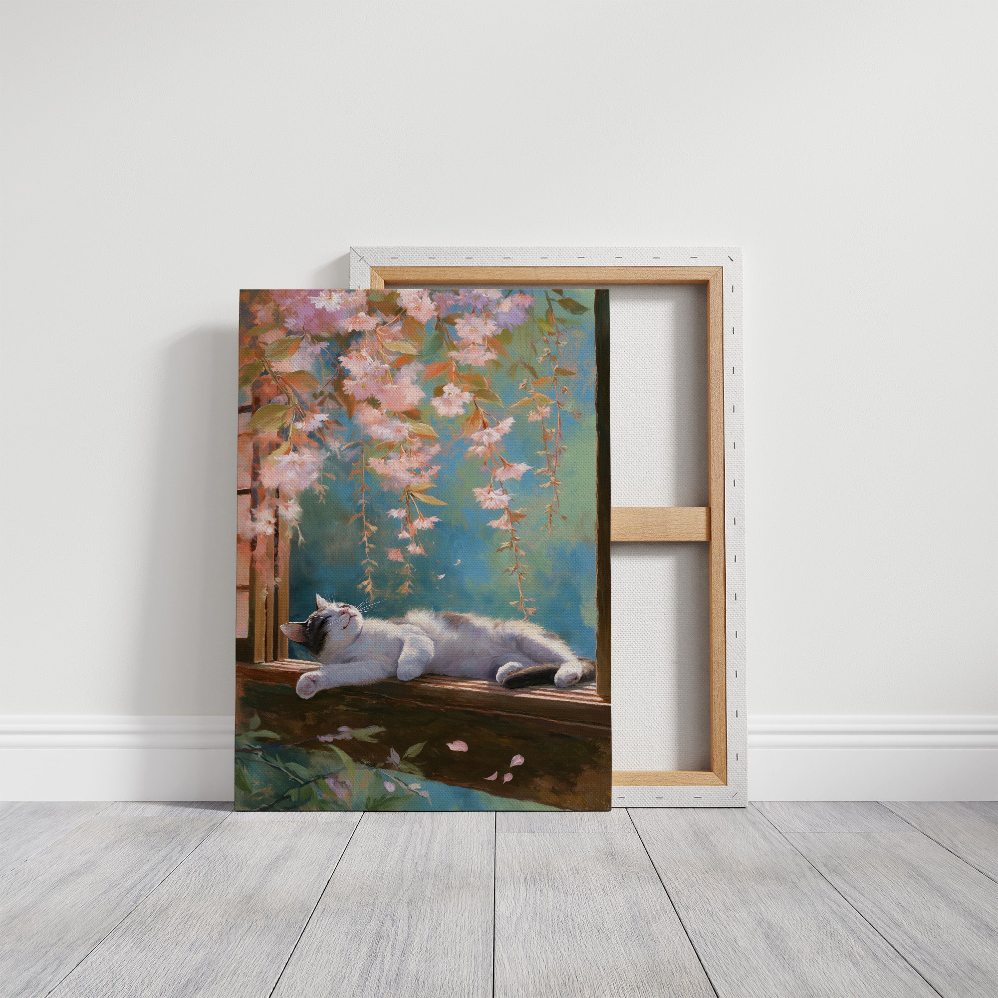 Cherry Blossoms Dance Above Sleeping Cat