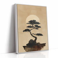 Bonsai Silhouette Against Rising Moon