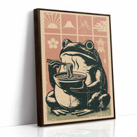 Steamy Ramen Toad: A Woodblock Frog's Slurp