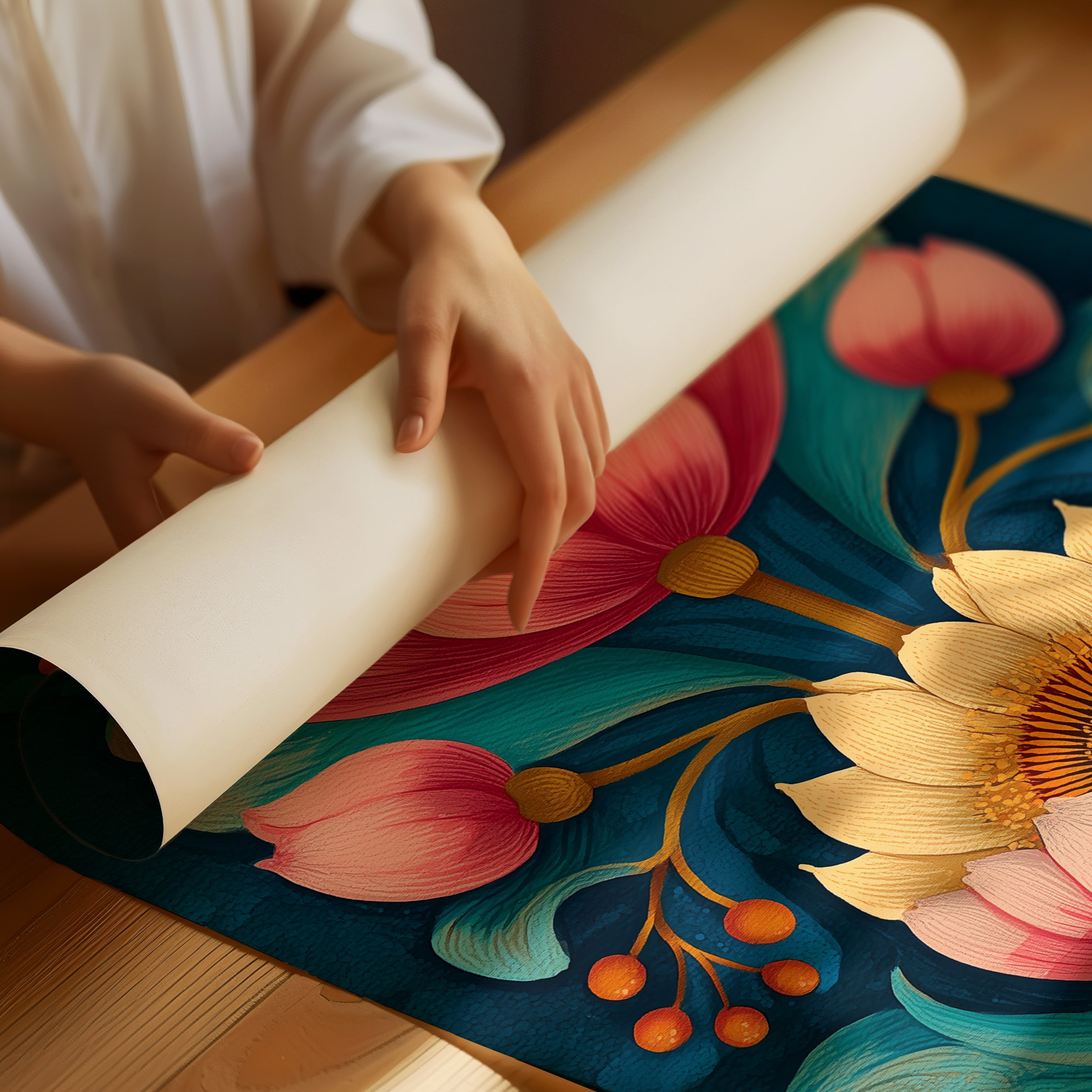 Folk Blooms on Deep Blue