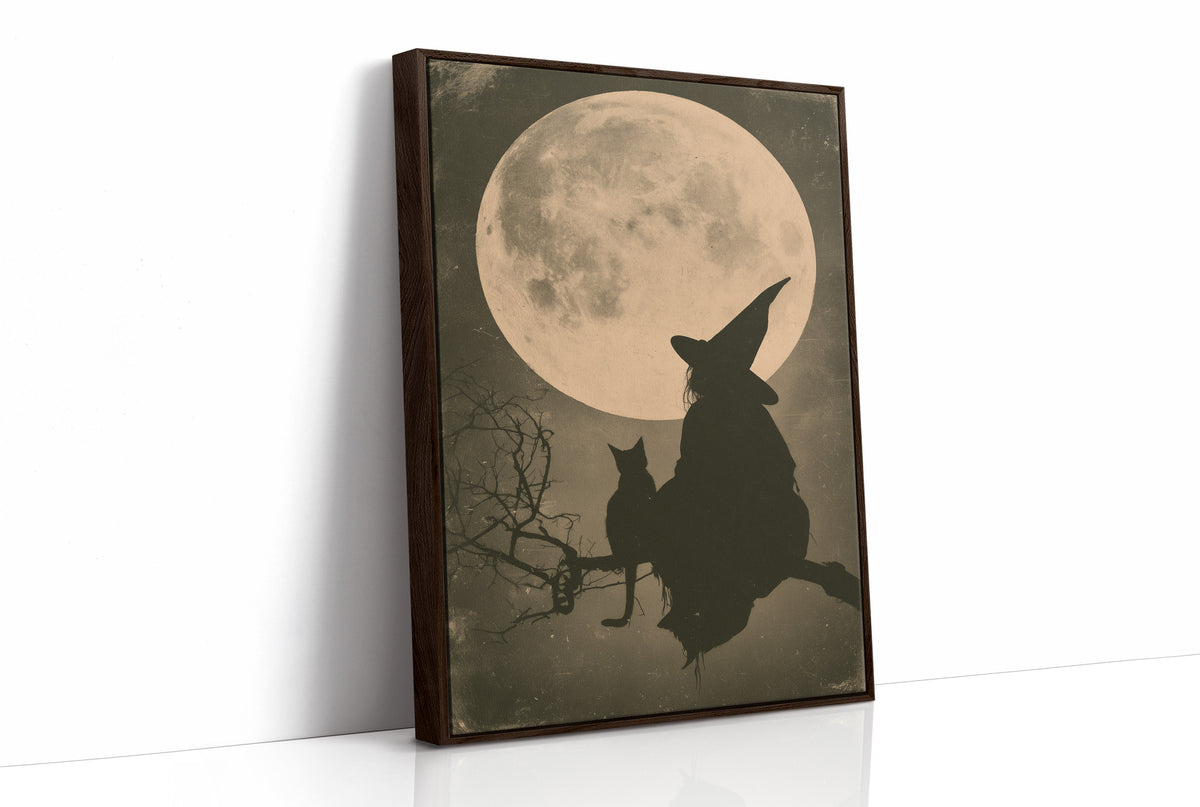 Witch and Cat, Full Moon Silhouette