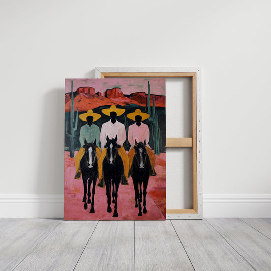 Desert Riders Beneath Crimson Cliffs