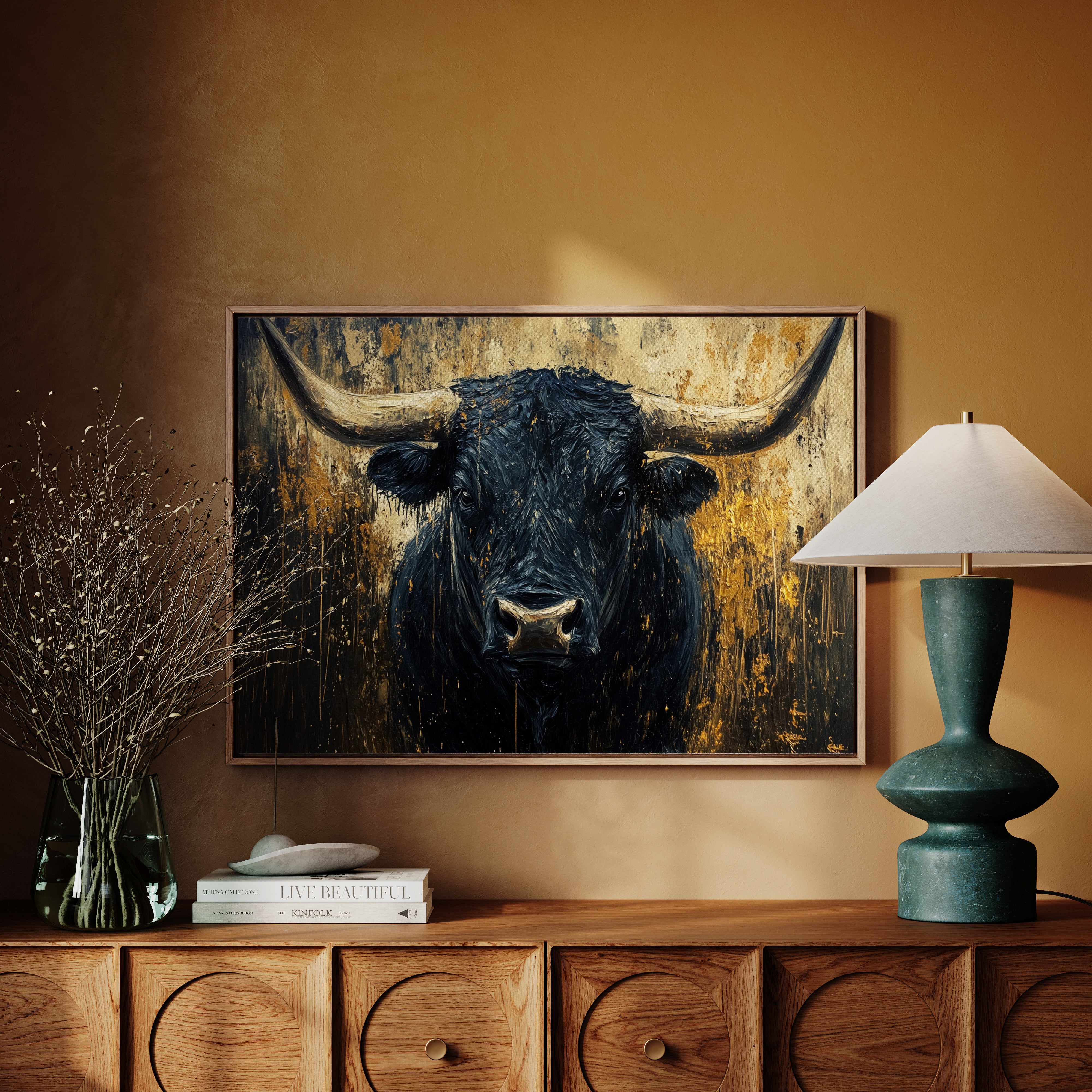 Black Bull Against Golden Storm