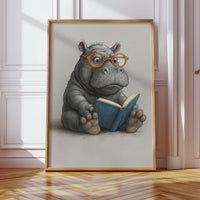 Baby Hippo Reading with Glasses
