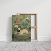 Pug's Peaceful Bath Among Peonies