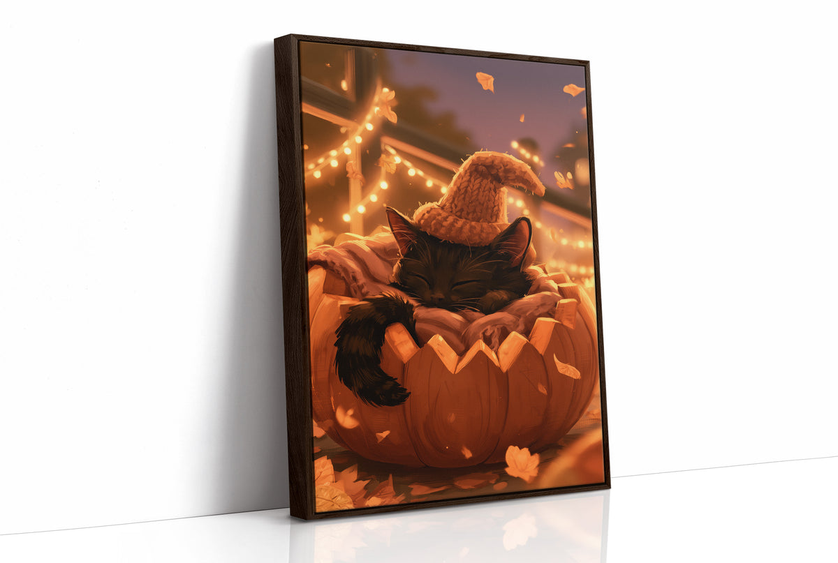 Kitten Napping in a Pumpkin Bed