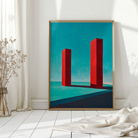 Red Pillars Against Turquoise Sky