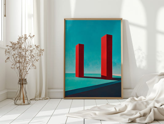 Red Pillars Against Turquoise Sky