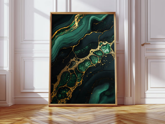 Gilded Cells in Deep Emerald Flow