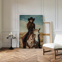 Desert Reins – Cowgirl on Paint Horse Portrait