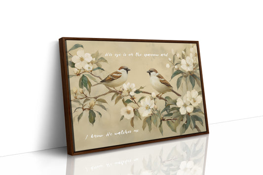 Sparrows Rest Among Blossom Branches