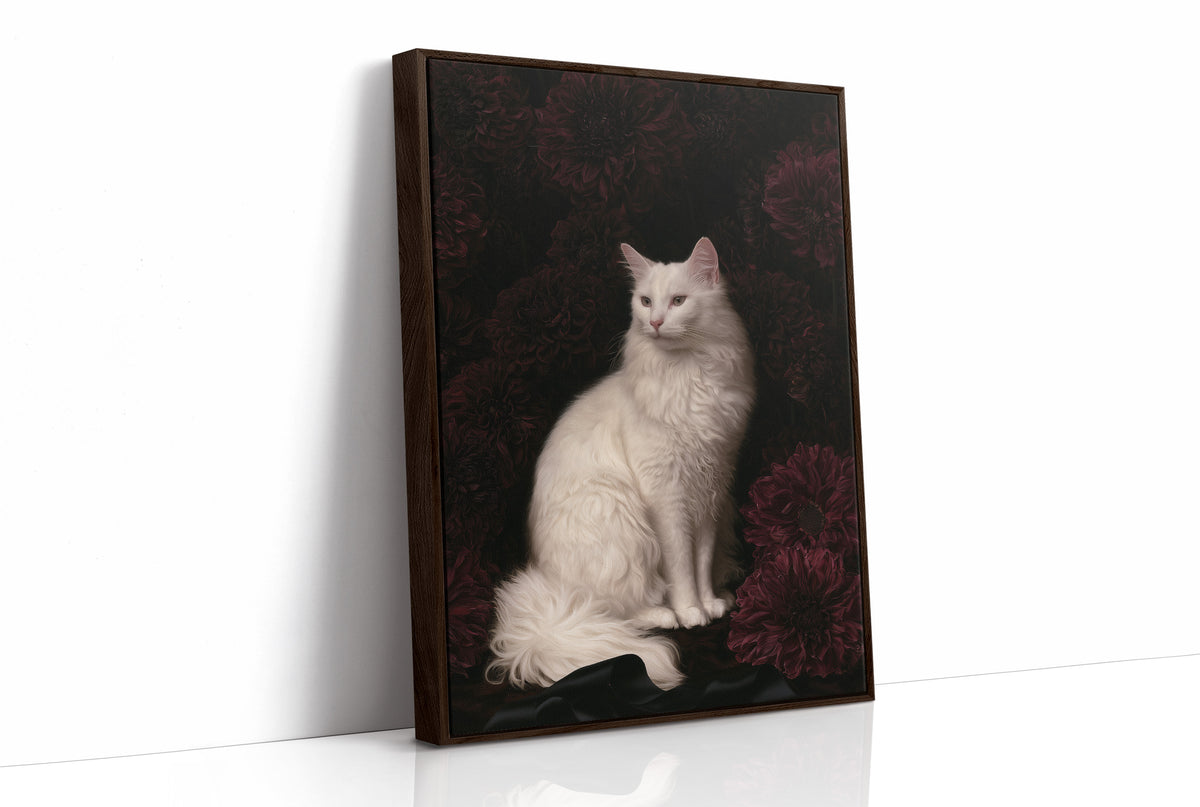 White Cat, Black Chrysanthemums