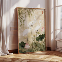Japanese Egret Wall Art – Elegant Minimalist Nature Print