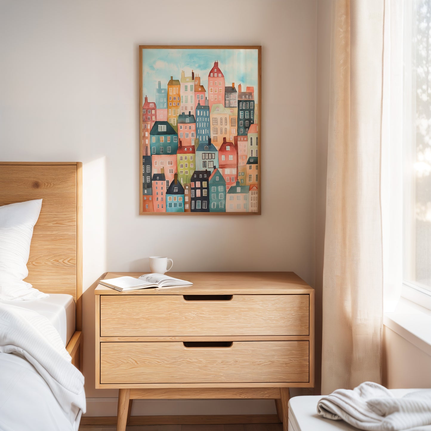 Colorful City Rowhouses Watercolor Print