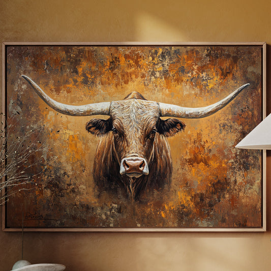 Longhorn's Gaze Through Autumn Fire