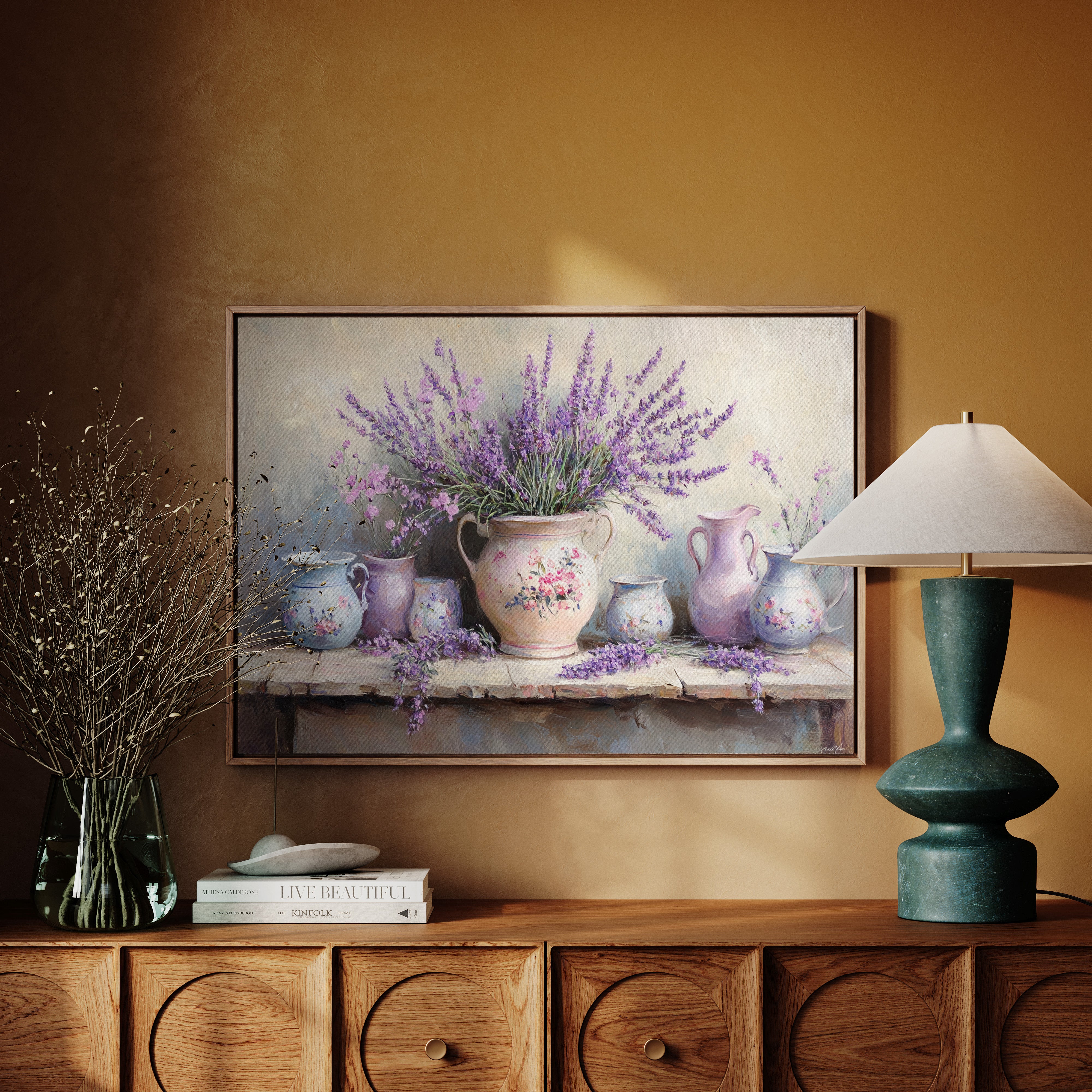 Lavender Spills Across Vintage Vessels