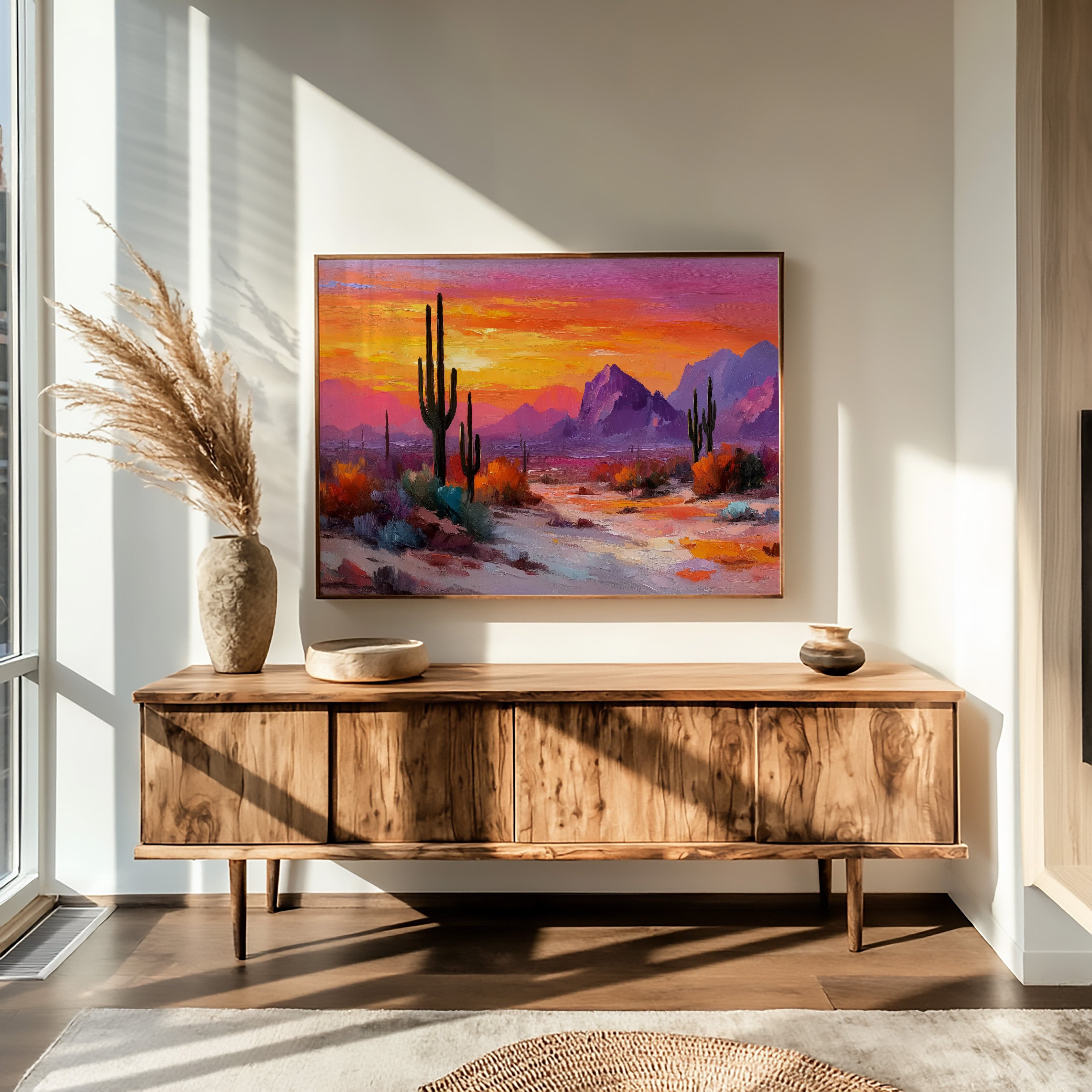 Saguaros Dance In Twilight Fire